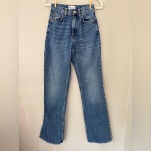 Zara Straight Leg Loose Fit High Rise Fray Jeans - Raw Hem